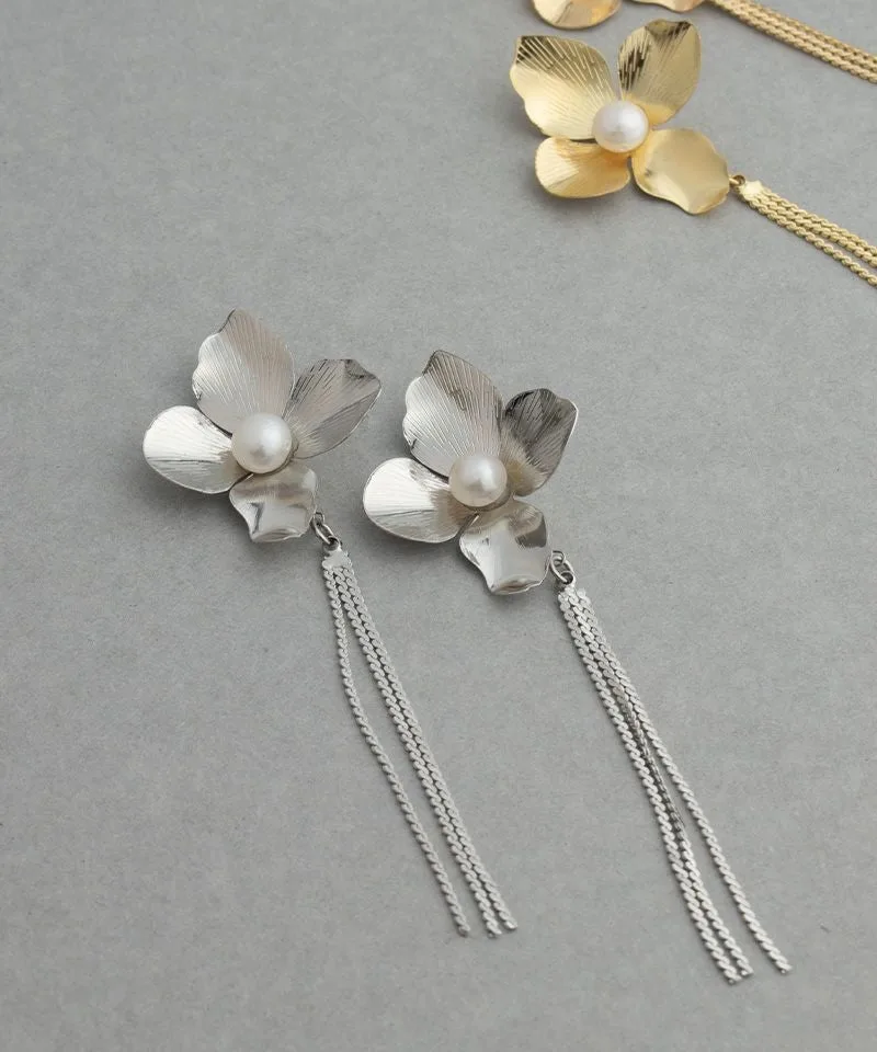 淡水珍珠×花朵金屬鍊
